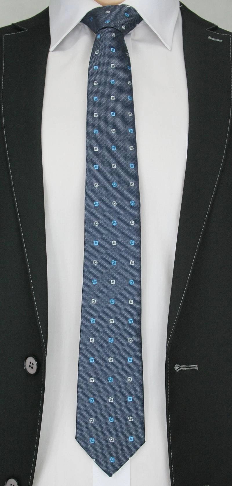 Elegancki Krawat Męski w Kwadraciki - 6,5cm- Chattier, Granatowy, Kolorowy
