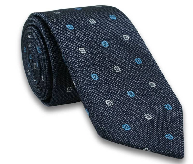 Elegancki Krawat Męski w Kwadraciki - 6,5cm- Chattier, Granatowy, Kolorowy