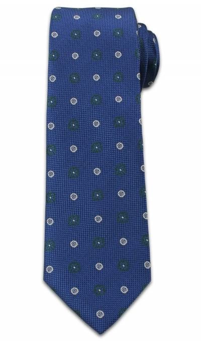 Elegancki Krawat Męski w Grochy i Kwiatki -6,5cm- Chattier, Niebieski