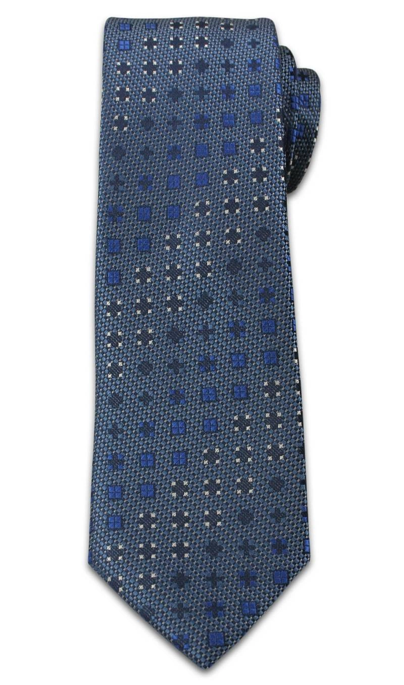 Stylowy Krawat Męski - Motyw Geometryczny - Chattier - 6,5 cm, Ciemny Niebieski