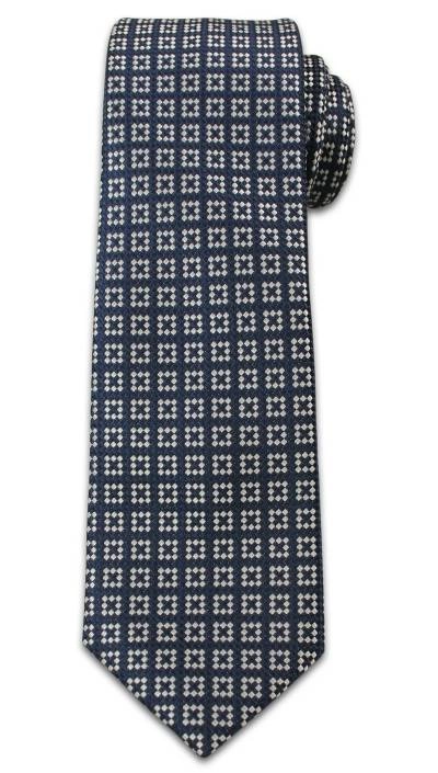 Elegancki Krawat Męski w w Kwadraciki -6,5 cm- Chattier, Granatowo-Biały