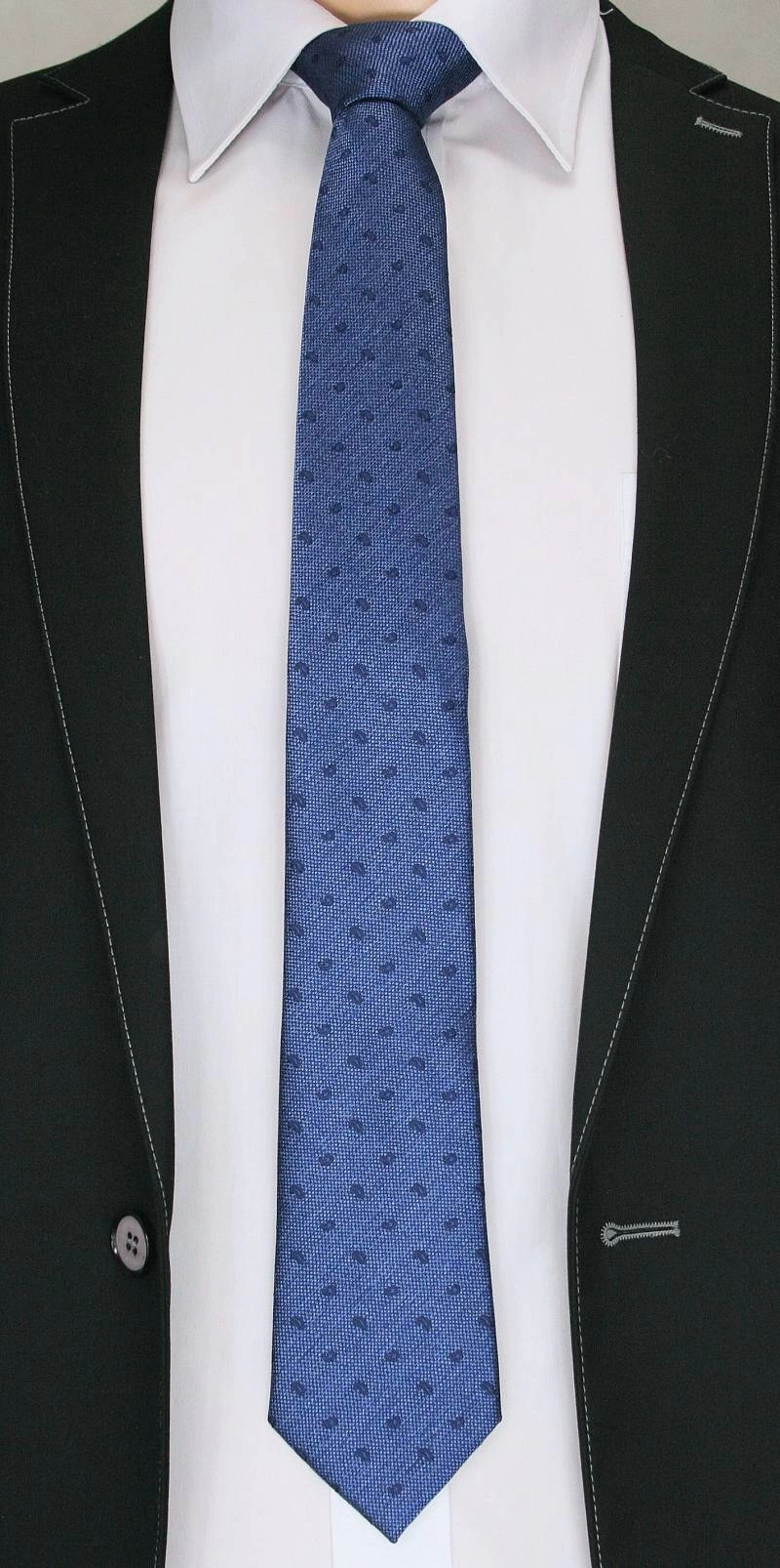 Stylowy Krawat Męski w Drobny Wzór Paisley -6,5cm- Chattier, Granatowy
