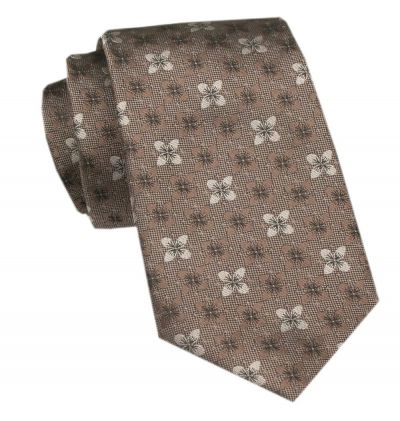 Elegancki Krawat Męski Angelo di Monti - Beżowy w Drobne Kwiatki