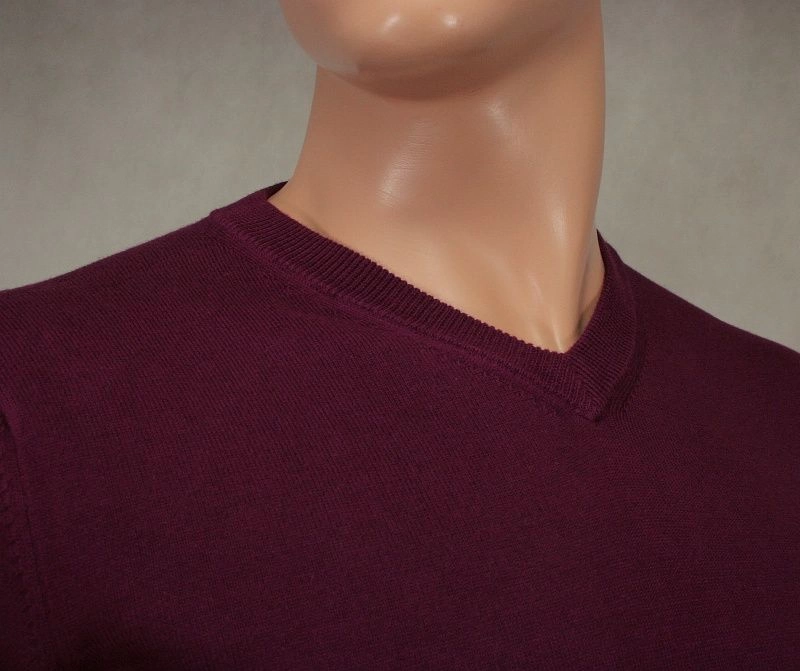 Sweter w Serek (V-neck) Elegancki Purpurowy, Śliwkowy Męski,  100% Bawełna, Adriano Guinari