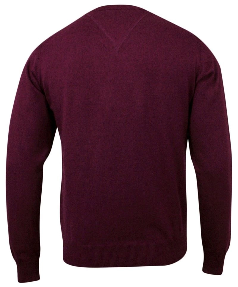Sweter w Serek (V-neck) Elegancki Purpurowy, Śliwkowy Męski,  100% Bawełna, Adriano Guinari