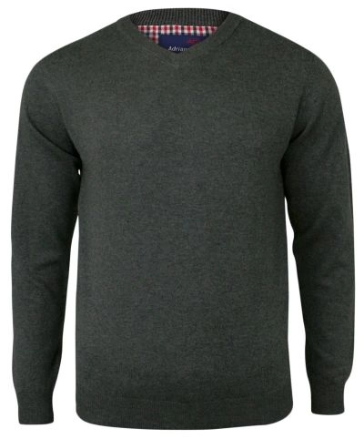 Sweter Szary, Elegancki Męski Bawełniany (V-neck) - Dekolt w Serek