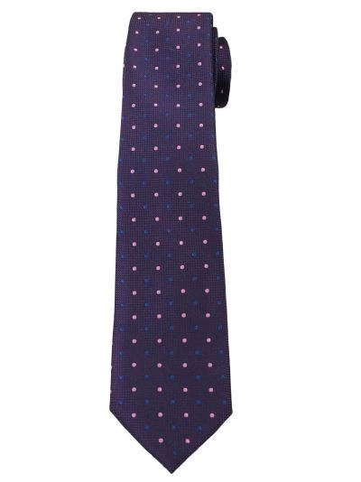 Fioletowy Elegancki Krawat Męski -ALTIES- 6 cm, w Niebiesko-Różowe Kropki