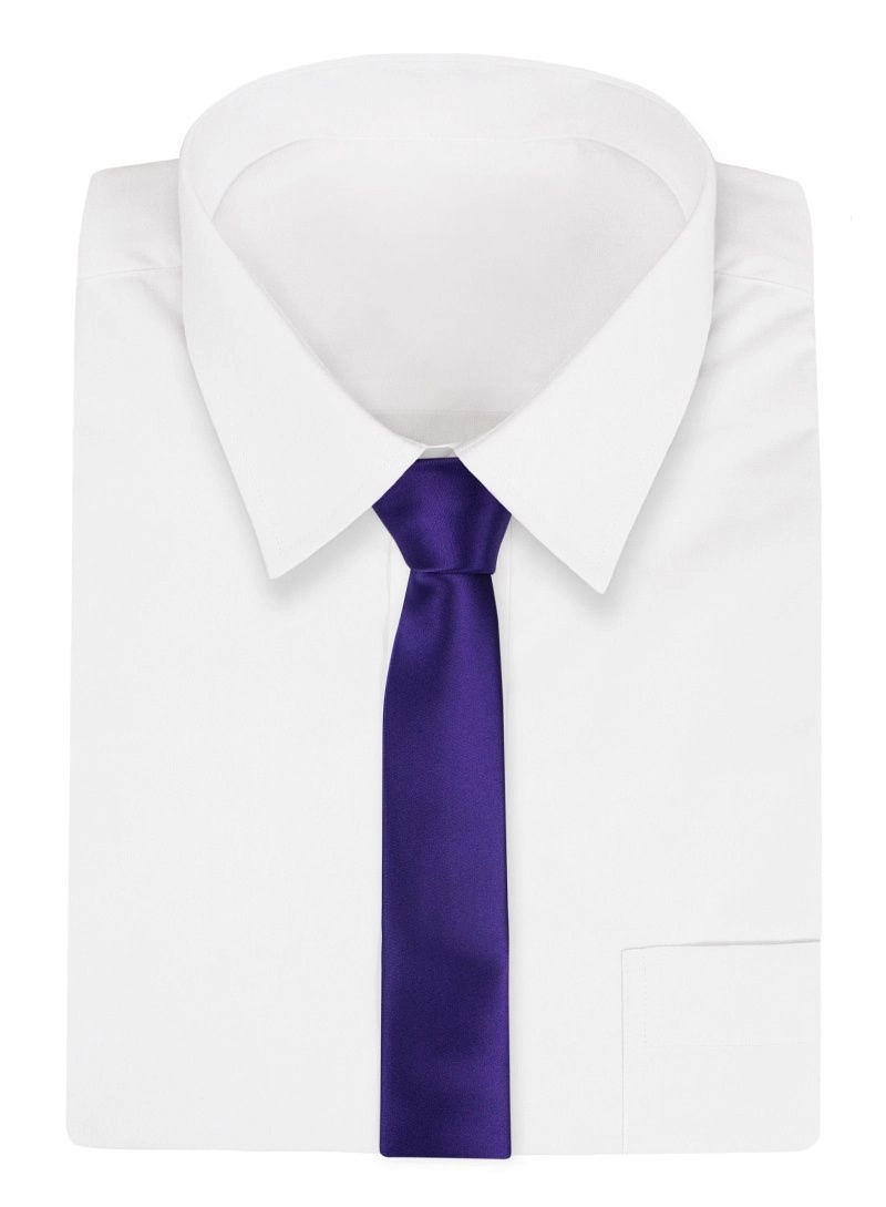 Fioletowy Stylowy Krawat (Śledź) Męski -ALTIES- 5 cm, Wąski, Gładki, Jednokolorowy