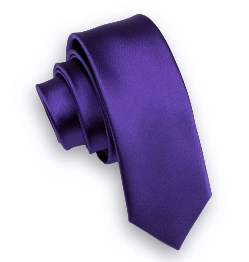 Fioletowy Stylowy Krawat (Śledź) Męski -ALTIES- 5 cm, Wąski, Gładki, Jednokolorowy