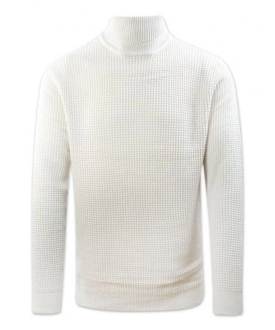 Golf Kremowy, Beżowy Dziergany, Luźny Splot, Męski, Elegancki -Brave Soul