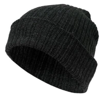 Grafitowa Męska Czapka, Prążkowana Beanie, Jesienno-Zimowa, Szara