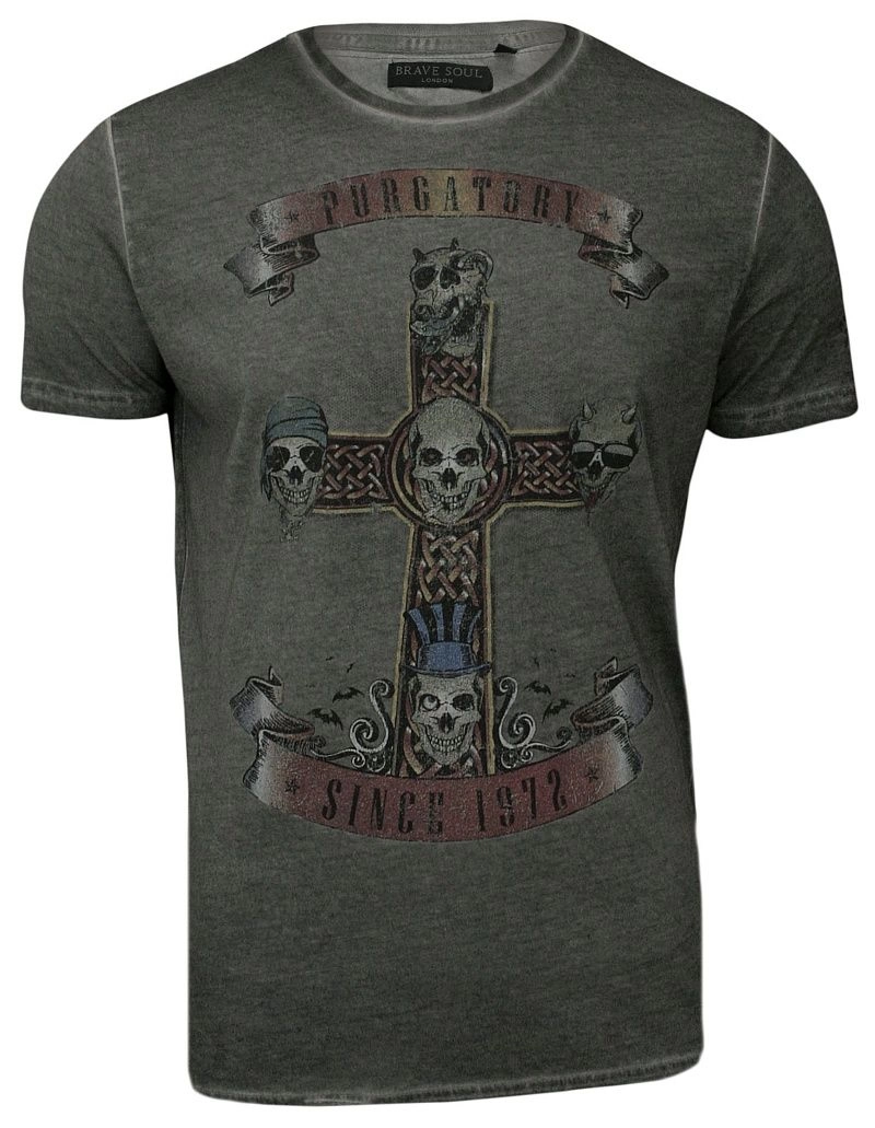 Grafitowa Męska Koszulka (T-shirt) - Brave Soul - Trupie Czaszki na Krzyżu