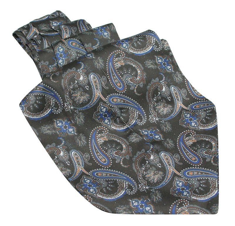 Grafitowy Fular Męski -EM Men's Accessories- 100% JEDWAB, Wzór Paisley