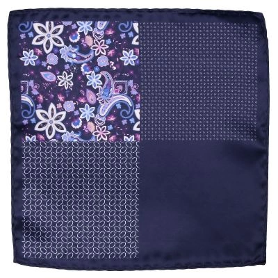 Granatowa Elegancka Męska Poszetka -ALTIES- 24x24 cm, Poczwórny Wzór