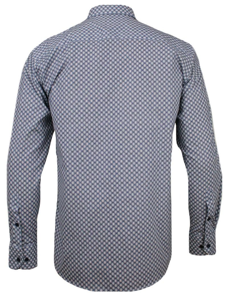 Granatowa Koszula Męska - RIGON - Krój Prosty, Długi Rękaw, Geometryczny Wzór