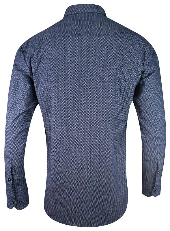 Granatowa Koszula Męska, Wizytowa -RIGON- Krój Prosty, Długi Rękaw, w Drobny Wzór Geometryczny