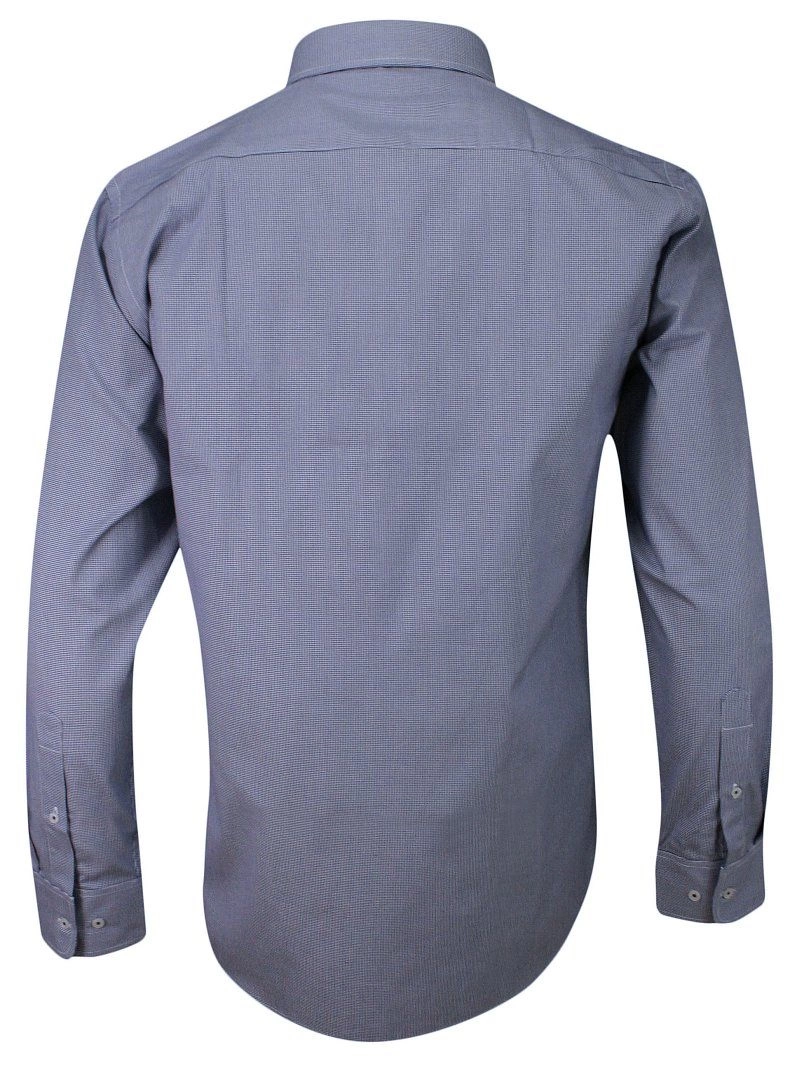Granatowa Koszula Męska z Długim Rękawem w Drobną Kratkę, 100% Bawełna -CHIAO- Taliowana