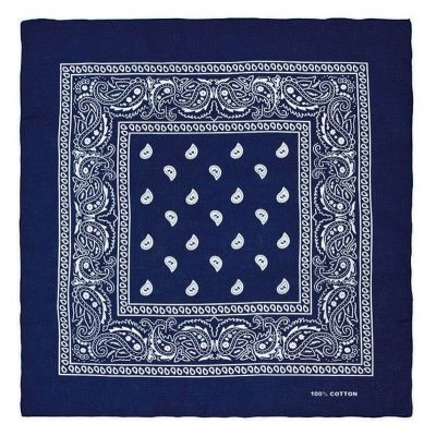 Granatowo-Biała Bandana, Bandamka Męska -Pako Jeans- 100% Bawełna, Wzór Paisley