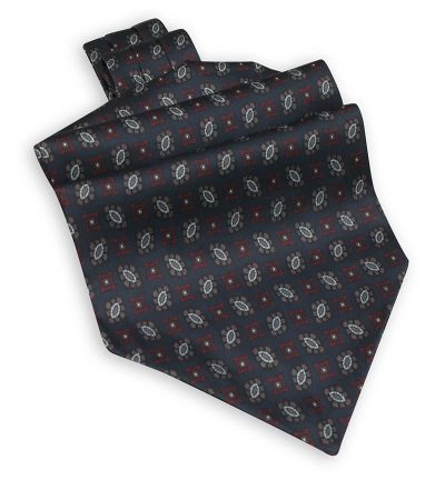 Granatowo-Bordowy Fular Męski -EM Men's Accessories- 100% JEDWAB, Wzór Geometryczny, Kwiatki