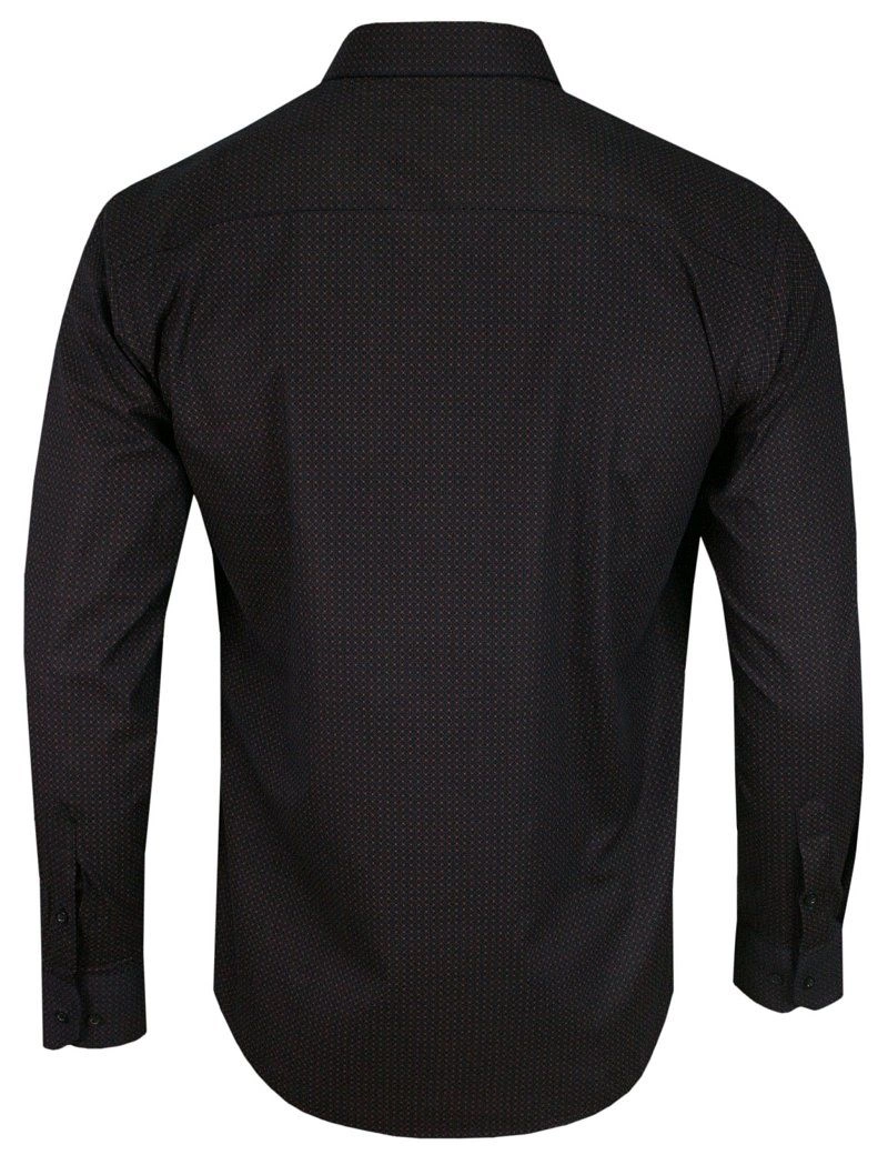 Granatowo-Brązowa Koszula Męska -RIGON- Krój Prosty, Długi Rękaw, Wzór Geometryczny, Regular, Kratka
