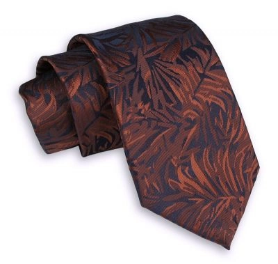 Granatowo-Ceglasty Męski Krawat -Chattier- 7,5cm, Klasyczny, Szeroki, Elegancki, Motyw Florystyczny
