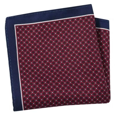 Granatowo-Czerwona Elegancka Męska Poszetka -ALTIES- 22x22 cm, w Drobny Wzór Geometryczny
