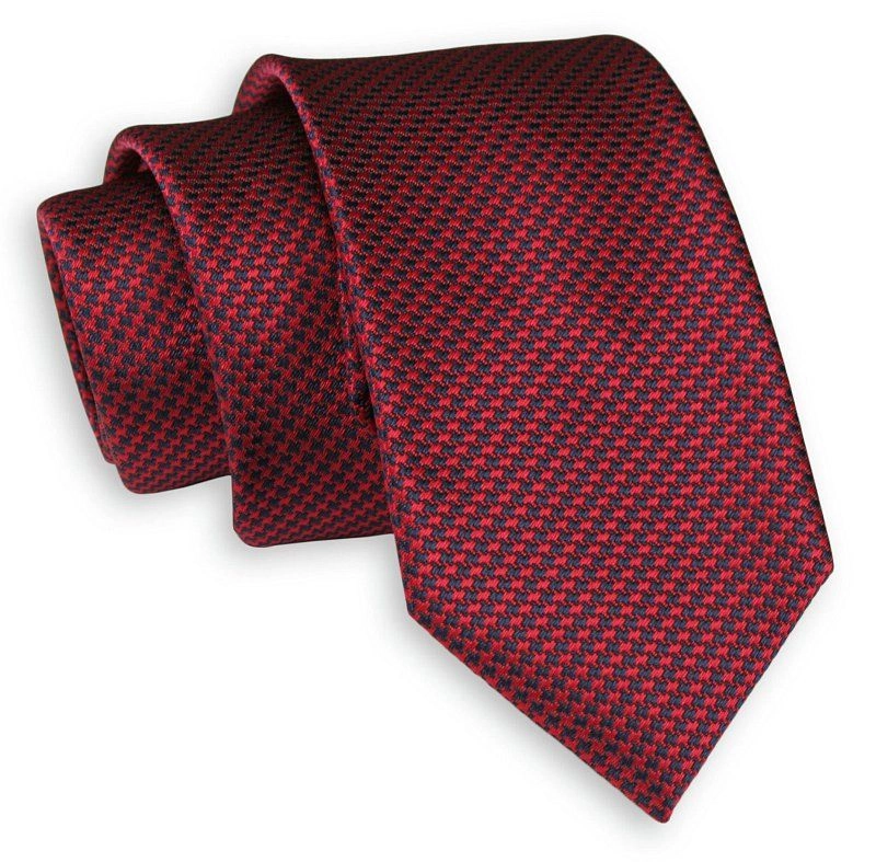 Granatowo-Czerwony Elegancki Krawat -Chattier- 7cm, Męski, w Pepitkę