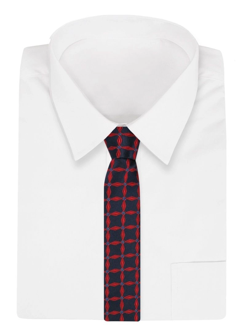 Granatowo-Czerwony Elegancki Męski Krawat -ALTIES- 7 cm, Klasyczny, Wzór Geometryczny