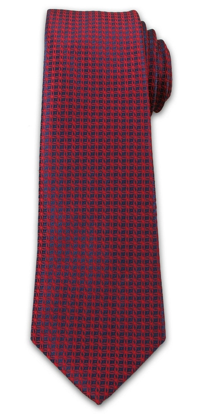 Wyrazisty Krawat Męski- Chattier- 6,7 cm - Oryginalny Wzór, Czerwono-Granatowy