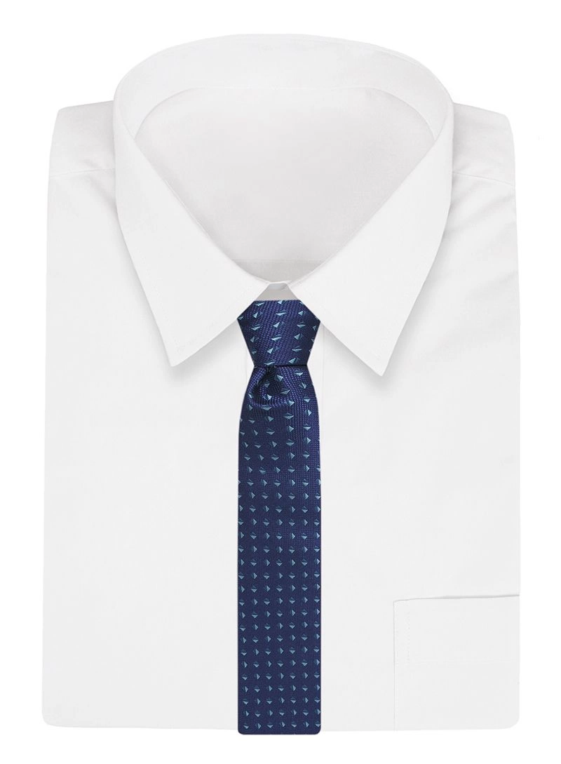 Granatowo-Miętowy Elegancki Męski Krawat -ALTIES- 7cm, Stylowy, Klasyczny, Wzór Geometryczny