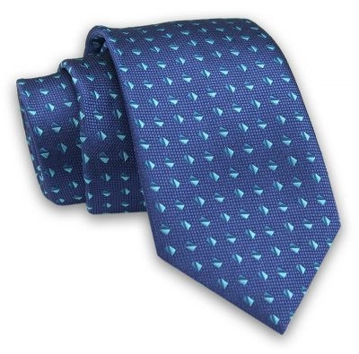 Granatowo-Miętowy Elegancki Męski Krawat -ALTIES- 7cm, Stylowy, Klasyczny, Wzór Geometryczny