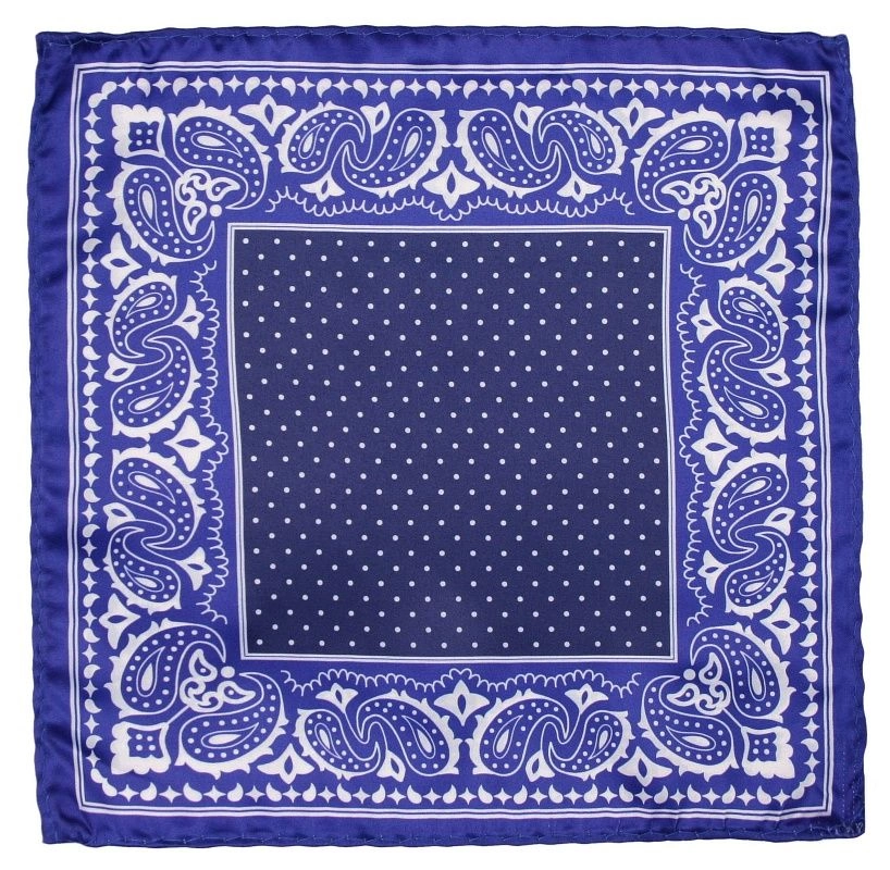 Granatowo-Niebieska Elegancka Męska Poszetka -ALTIES- 24x24 cm, Wzór Paisley i Groszki, Kropki