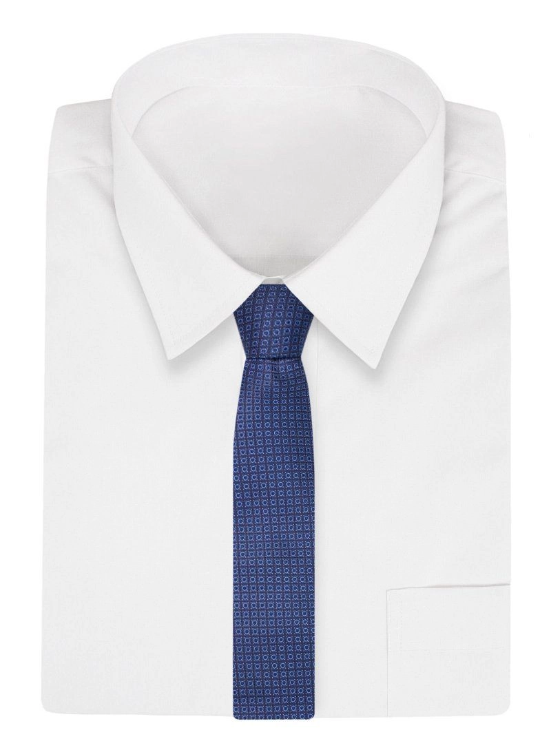 Granatowo-Niebieski Elegancki Krawat -Chattier- 7cm, Męski, w Grochy, Kropki, Kółka
