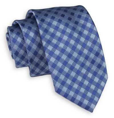 Granatowo-Niebieski Elegancki Krawat -Chattier- 7cm, Męski, w Kratkę