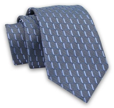 Granatowo-Niebieski Elegancki Męski Krawat -ALTIES- 7cm, Stylowy, Klasyczny, Wzór Geometryczny