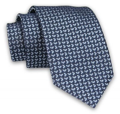 Granatowo-Niebieski Męski Krawat -Chattier- 7 cm, Klasyczny, Elegancki, w Drobny Wzór Geometryczny