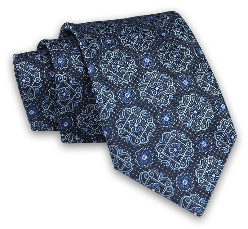 Granatowo-Niebieski Męski Krawat -Chattier- 8 cm, Klasyczny, Elegancki, Wzór Geometryczny