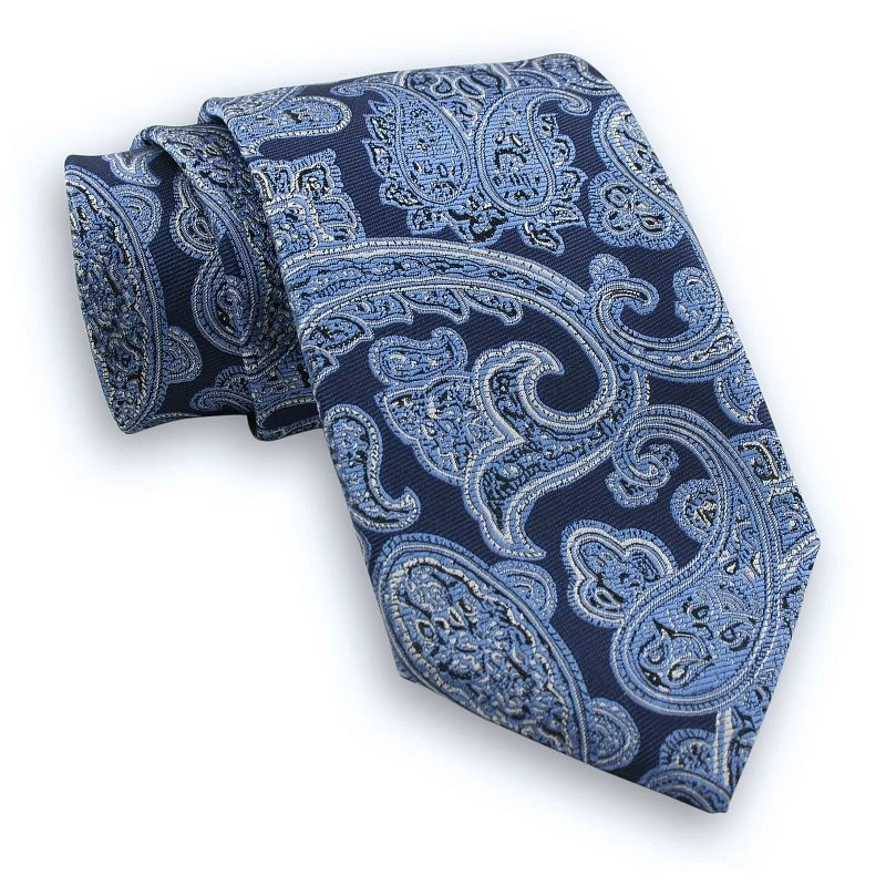 Granatowo-Niebieski Męski Krawat -Chattier- 8cm, Klasyczny, Szeroki, Elegancki, Paisley, Łezki