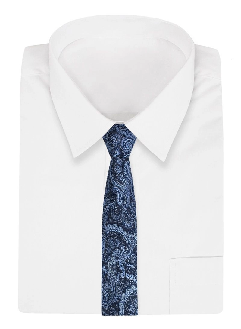 Granatowo-Niebieski  Męski Krawat -Chattier- 8cm, Klasyczny, Szeroki, Elegancki, Paisley