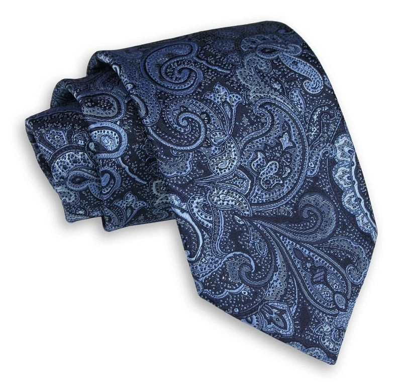 Granatowo-Niebieski  Męski Krawat -Chattier- 8cm, Klasyczny, Szeroki, Elegancki, Paisley