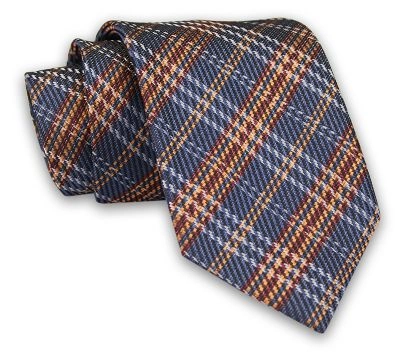 Granatowo-Pomarańczowy Męski Krawat -Chattier- 7 cm, Klasyczny, Elegancki, w Kratkę