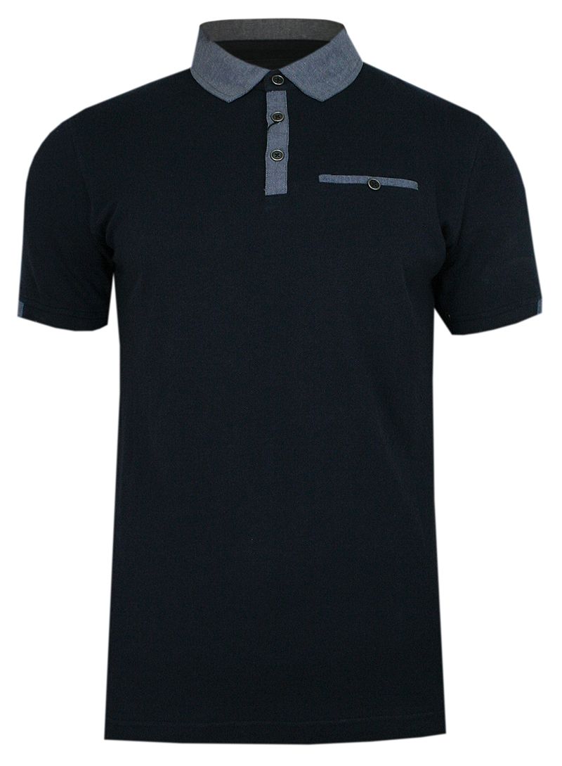 Granatowo Szara Elegancka Koszulka Polo z Kieszonką RANIR Granatowo Szara Elegancka Koszulka Polo z Kieszonką RANIR