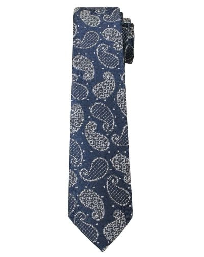 Granatowo-Szary Elegancki Krawat Męski w Paisley -ALTIES- 6 cm, Łezki