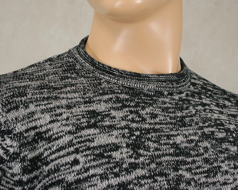 Sweter z Okrągłym Dekoltem, Granatowo-Szary Męski  - BRAVE SOUL - Melanżowy, 100% Bawełna