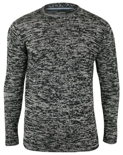 Sweter z Okrągłym Dekoltem, Granatowo-Szary Męski - BRAVE SOUL - Melanżowy, 100% Bawełna