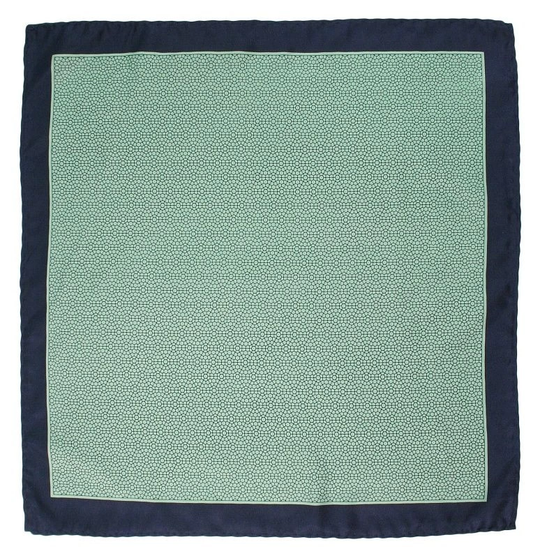 Granatowo-Zielona Elegancka Poszetka Męska -ALTIES- 34x34 cm, w Drobny Geometryczny Wzór
