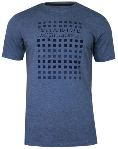 Granatowy Bawełniany T-Shirt -PAKO JEANS- Męski, Okrągły Dekolt, Krótki Rękaw, z Nadrukiem, Napisami