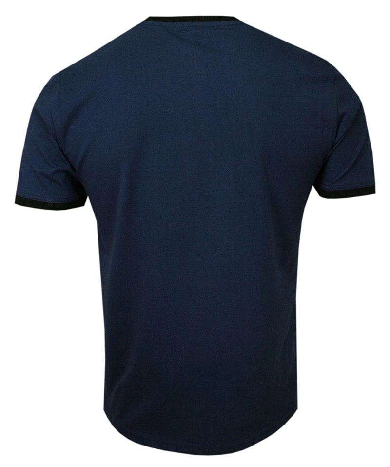 Granatowy Bawełniany T-Shirt -PAKO JEANS- Męski, z Napisami, Nadrukiem, Okrągły Dekolt, Krótki Rękaw