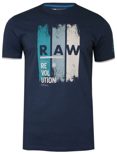 Granatowy Bawełniany T-Shirt z Nadrukiem -PAKO JEANS- Męski, Okrągły Dekolt, Krótki Rękaw