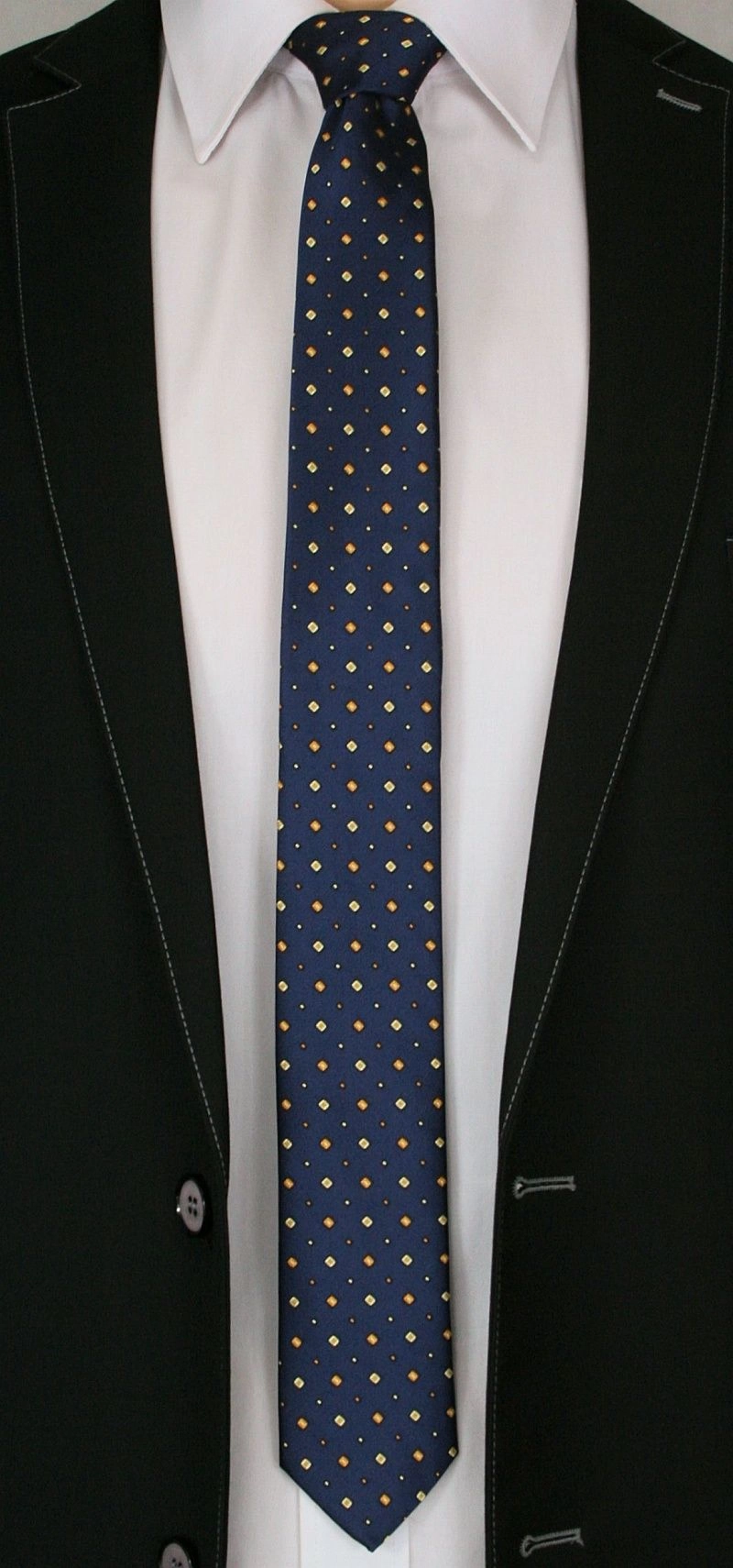 Granatowy Elegancki Krawat -Angelo di Monti- 6 cm, Męski, w Złote Figury Geometryczne